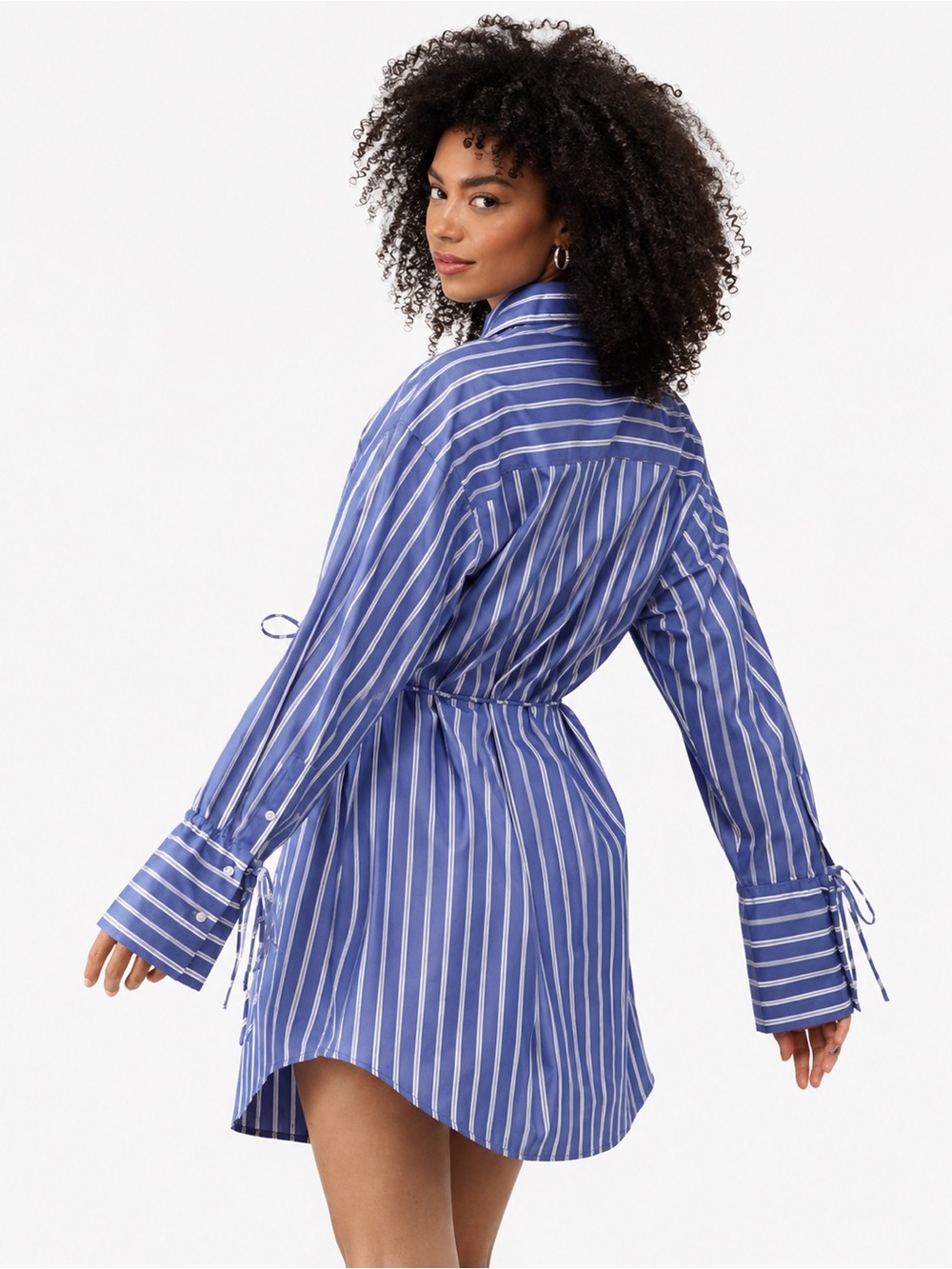 EDITED Deloris Blue White Striped Shirt Dress Tie Belt Oversized